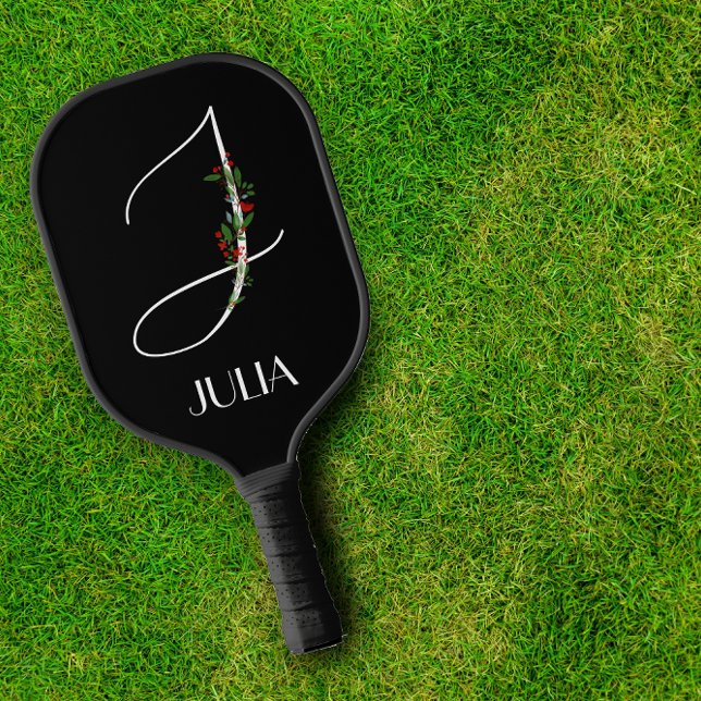 Initial J monogram watercolor flower teacher Pickleball Paddle (Creator Uploaded)