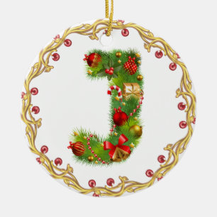 initial J monogrammed christmas ornament - circle