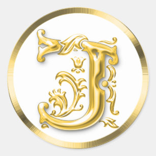 Initial J Round Sticker in Gold