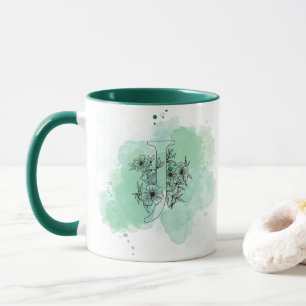 Initial J Watercolor Monogram Green Botanical Mug
