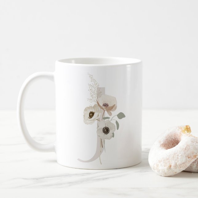 Initial J With Soft colour flower Coffee Mug (With Donut)
