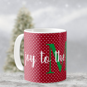 Initial, Joy to the World, Swiss Dots, 11oz Coffee Mug