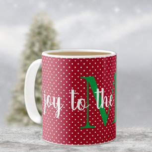 Initial, Joy to the World, Swiss Dots, 11oz Coffee Mug