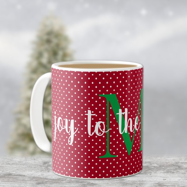 Initial, Joy to the World, Swiss Dots, 11oz Coffee Mug (Creator Uploaded)