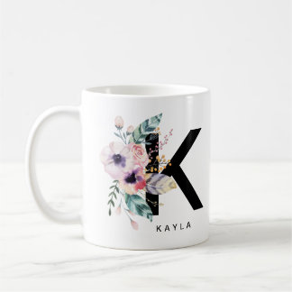 Initial 'K' Alphabet Mug Monogram Boho Watercolour