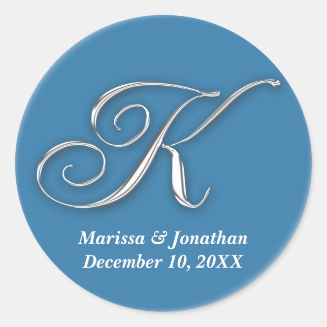 Initial K blue monogram custom name favour seal (Front)