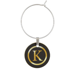 Initial K Gold Monogram Wine Charm