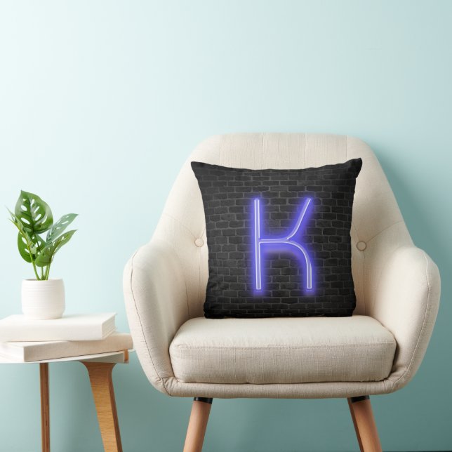 Initial K In Neon Marquee On Brick Cushion (Chair)