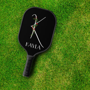 Initial K monogram red floral grandmom black Pickleball Paddle