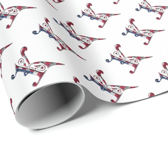 Initial K Monogrammed American Flag Colour Elegant Wrapping Paper (Roll Corner)