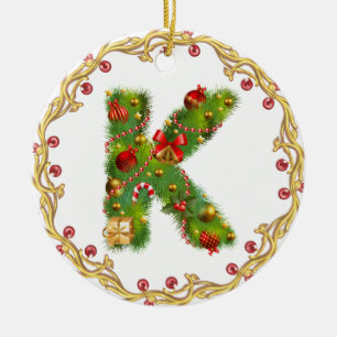 initial K monogrammed christmas ornament - circle