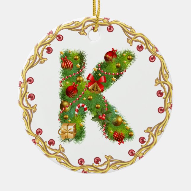 initial K monogrammed christmas ornament - circle (Front)