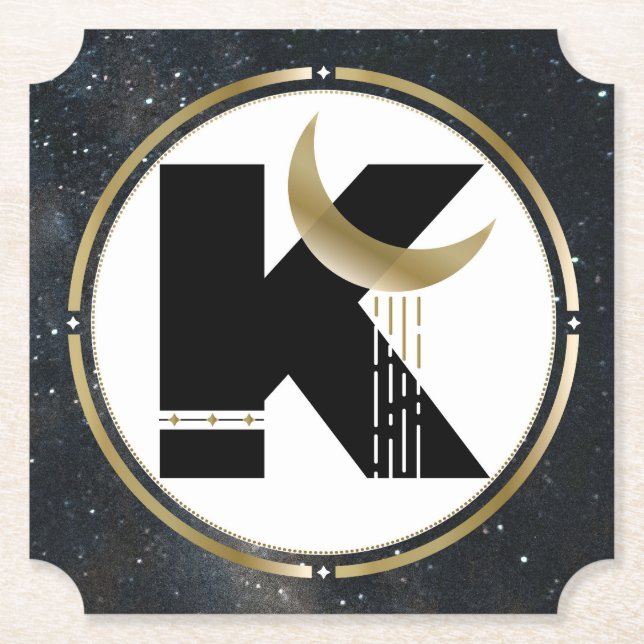 Initial K Moon and Star Paper Party Coasters (Front)