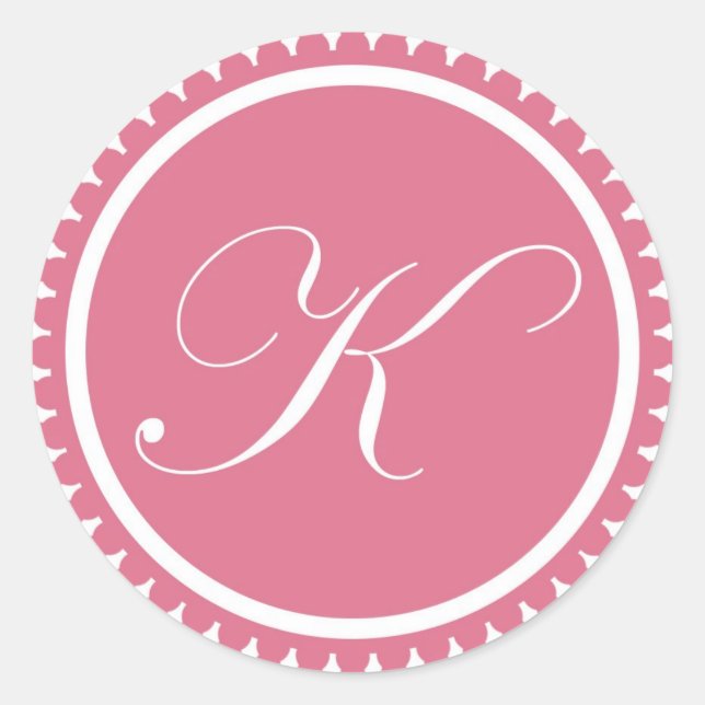 Initial K princess pink monogram seal party favour (Front)