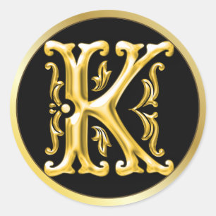 Initial K Round Sticker in Gold