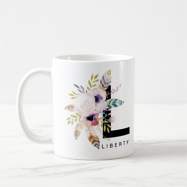 Initial 'L' Alphabet Mug Monogram Boho Watercolour (Left)