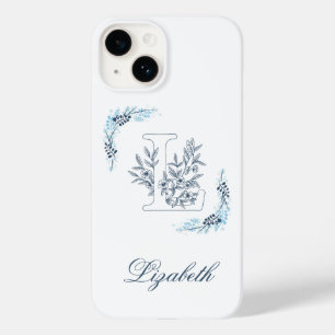Initial "L" Blue Monogram Calm Floral Case-Mate iPhone 14 Case