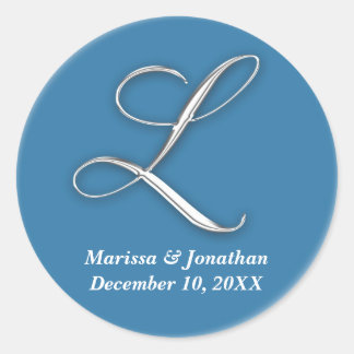 Initial L blue monogram custom name favour seal