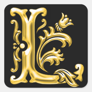 Initial L Capital Letter Monogram Sticker in Gold