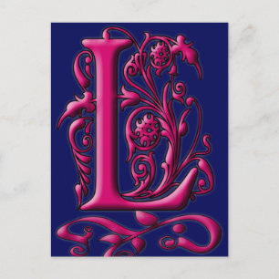 Initial L Fuschia Navy Monogram Card