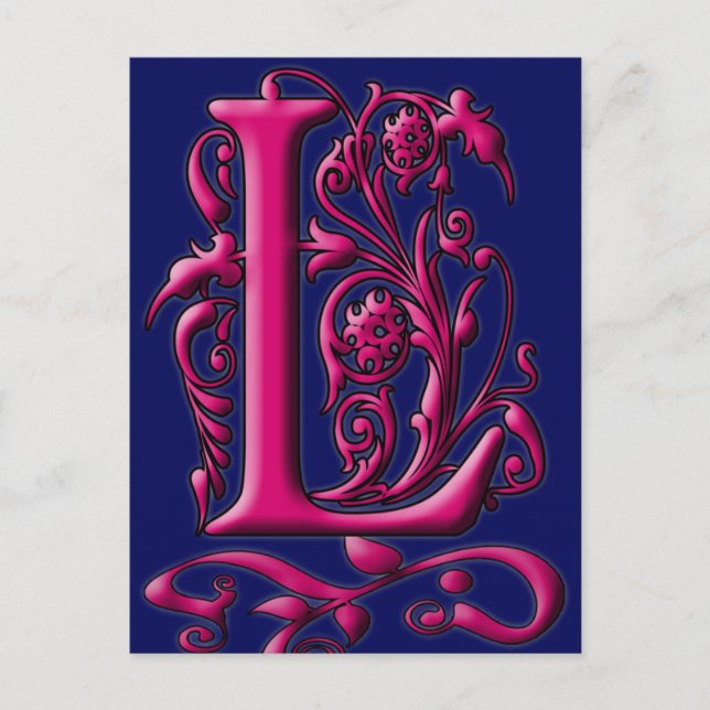 Initial L Fuschia Navy Monogram Card (Front)