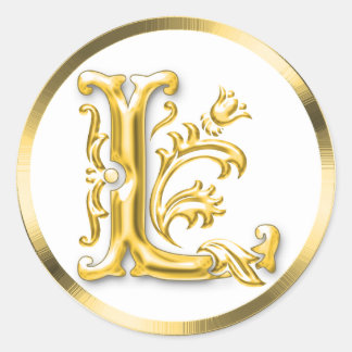 Initial L Round Sticker in Gold