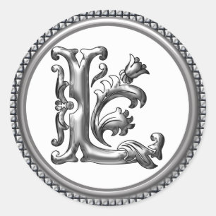 Initial L Round Sticker in Silver