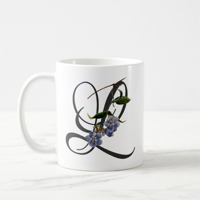 Initial L, Vintage Laurel Clockvine Coffee Mug (Left)
