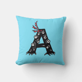 Initial Letter A Funny Cute Monster Kids Cushion