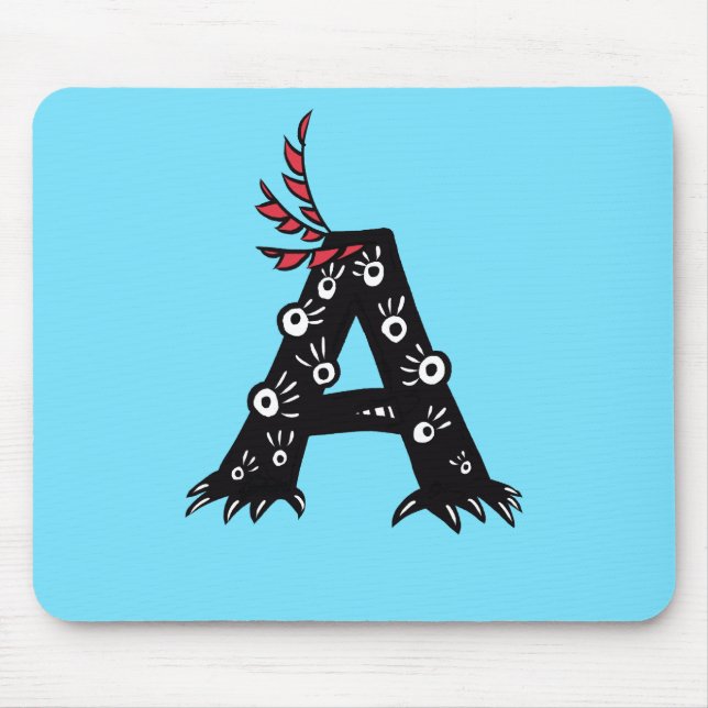Initial Letter A Funny Cute Monster Kids Mouse Mat (Front)