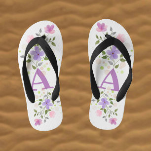 Initial Letter A Plus Floral Design Kid's Flip Flops