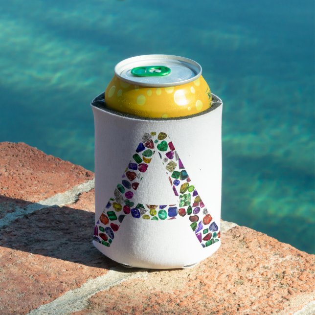 Initial Letter A with Gemstone Floral Monogram Can Cooler (In Situ Pool)