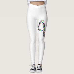 Initial Letter A with Gemstone Floral Monogram Leggings