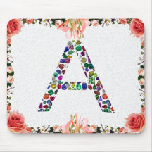 Initial Letter A with Gemstone Floral Monogram