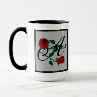 Initial Letter A with Red Roses Coffee Mug