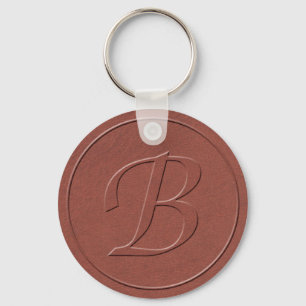 Initial Letter B Faux Embossed Leather Print Keych Key Ring