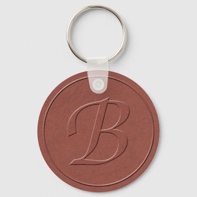 Initial Letter B Faux Embossed Leather Print Keych Key Ring (Front)