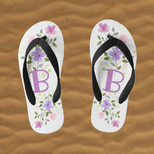 Initial Letter B Plus Floral Design Kid's Flip Flops