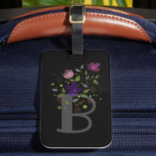 Initial Letter B Plus Floral Design Luggage Tag