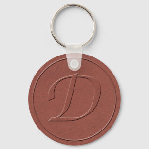 Initial Letter D Faux Embossed Leather Print Key Ring