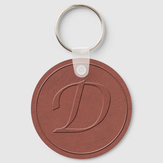 Initial Letter D Faux Embossed Leather Print Key Ring (Front)