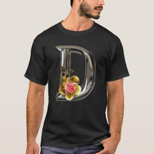 Initial Letter D Monogram Pink Sakura Flowers Butt T-Shirt