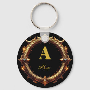 ✨ Initial Letter Dragon Ornate Circle Frame ✨ Key Ring
