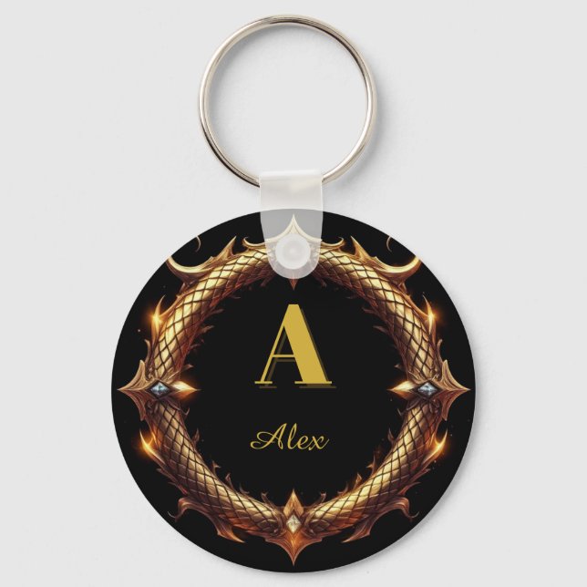 ✨ Initial Letter Dragon Ornate Circle Frame ✨ Key Ring (Front)