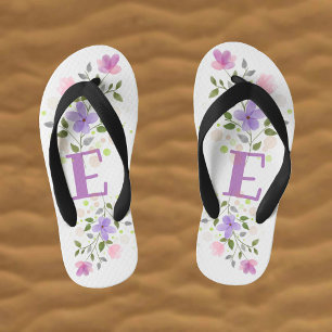 Initial Letter E Plus Floral Design Kid's Flip Flops