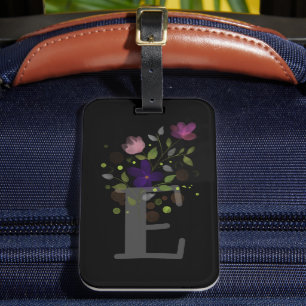 Initial Letter E Plus Floral Design Luggage Tag