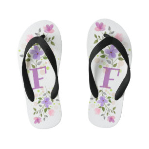 Initial Letter F Plus Floral Design Kid's Flip Flops