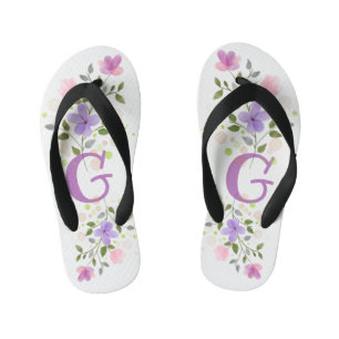 Initial Letter G Plus Floral Design Kid's Flip Flops
