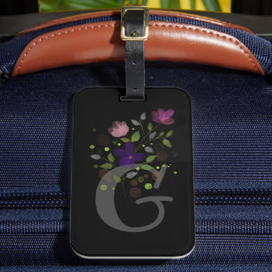 Initial Letter G Plus Floral Design Luggage Tag