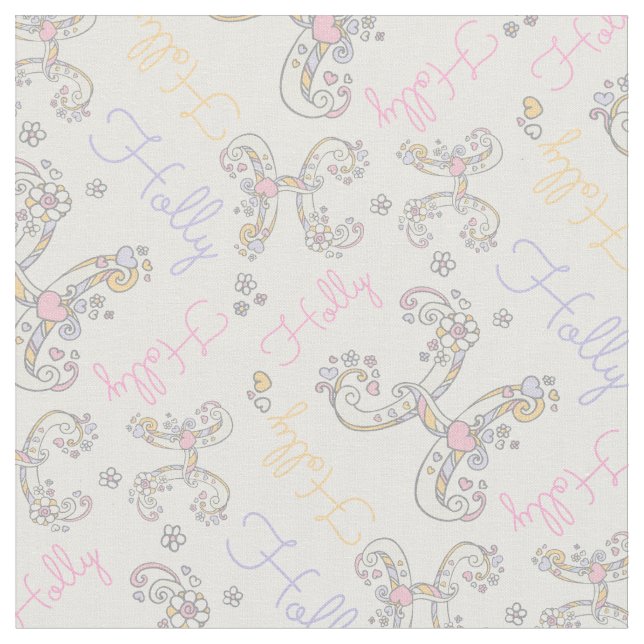Initial letter H Holly name fabric (Close Up)